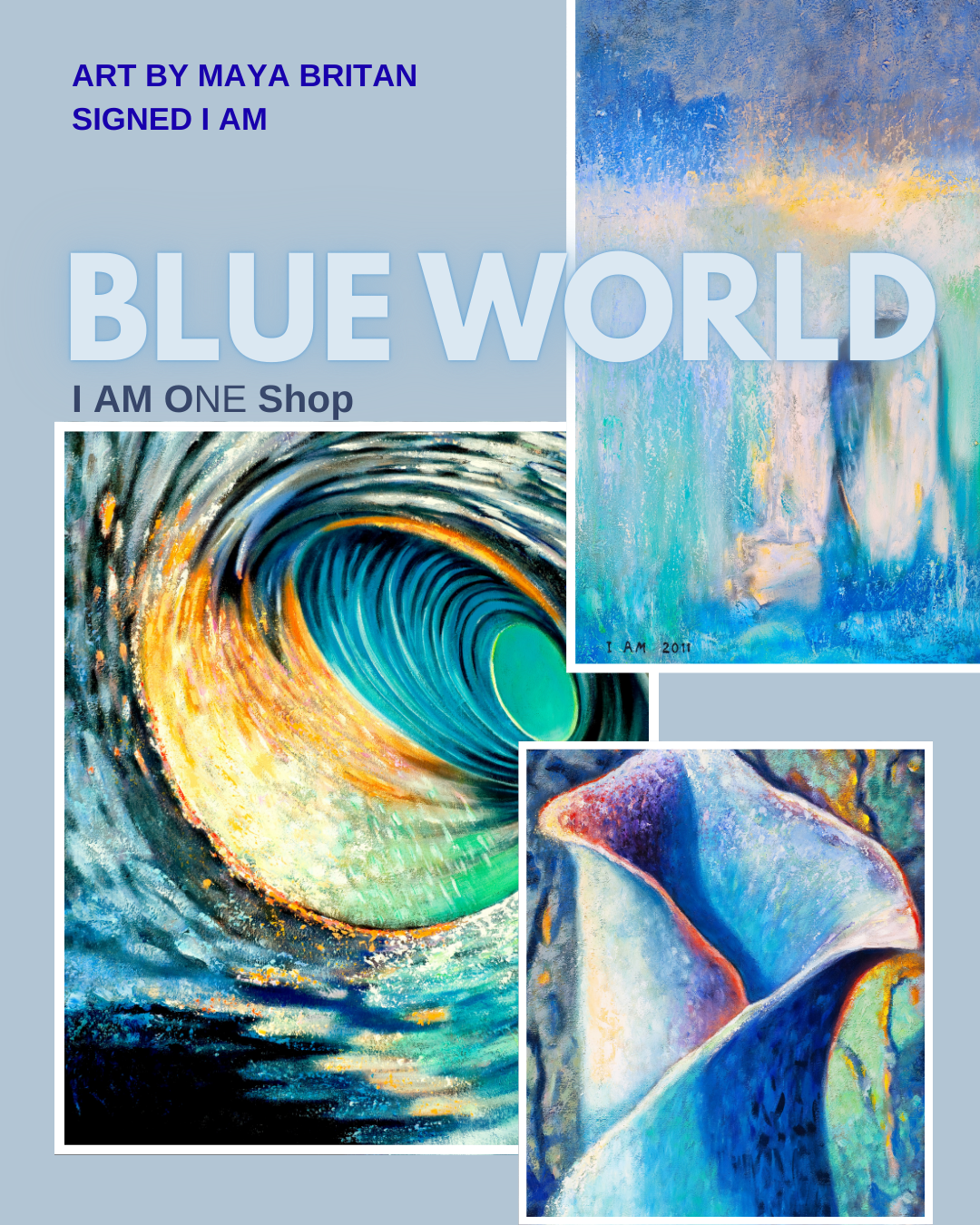 Fine Art Paintings 'Blue World' by Maya Brittan Vortex Flower Glaciers abstract canvas wall art illustrations